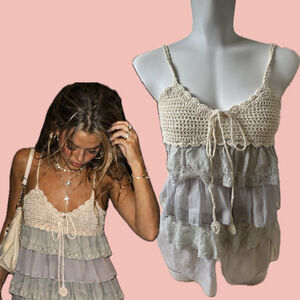 Vintage Boho Crochet Lace Tiered Camisole Top Size L – Fairy Boho